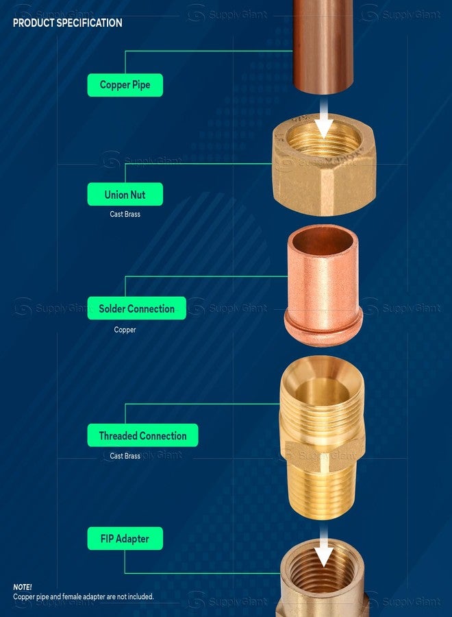 SUPPLYGIANT وصلة نحاسية من شركة Supply Giant DDNV0012 مقاس 1/2 بوصة مع وصلة لحام إلى وصلة ملولبة ذكرية - Image 4